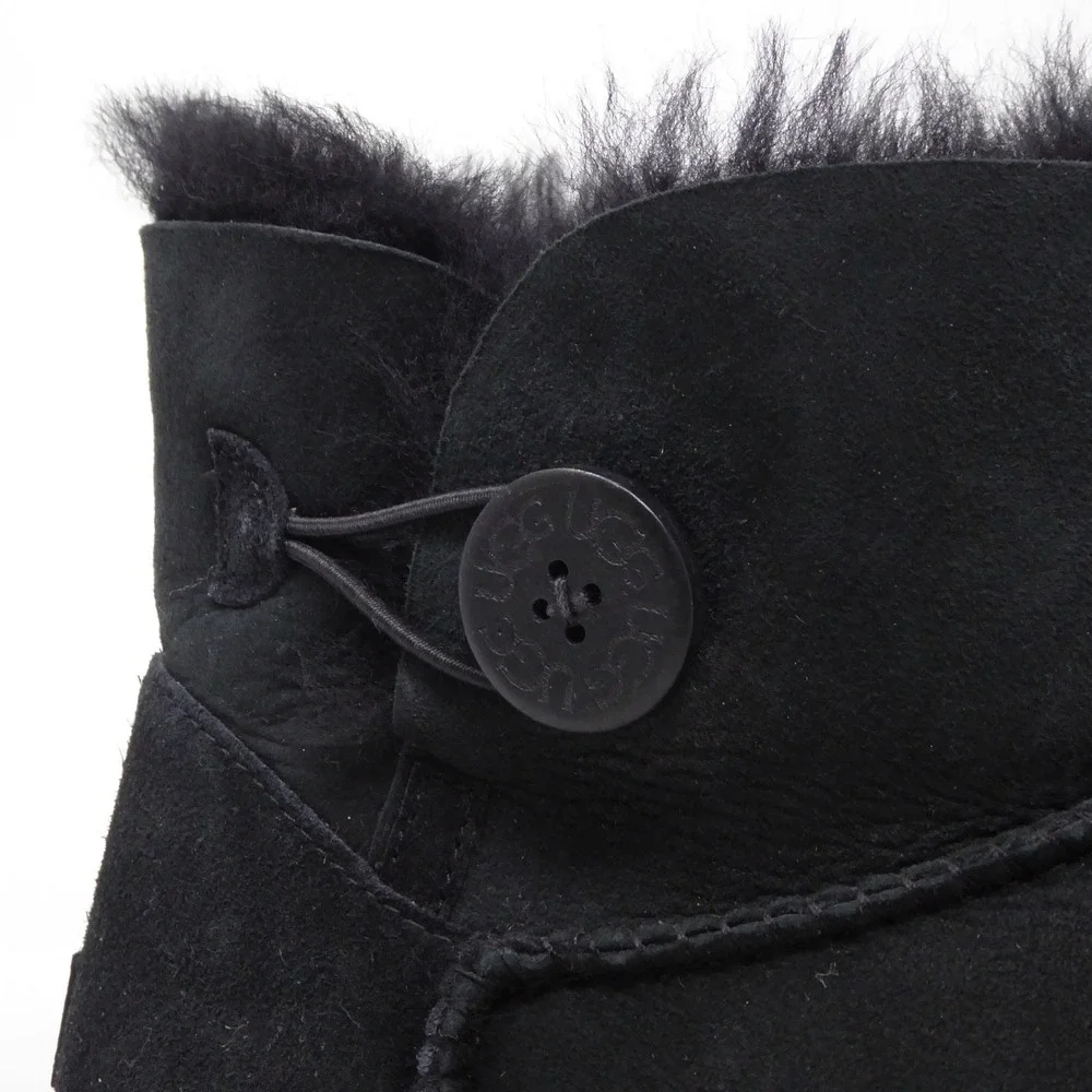 NEW UGG Women Boots Black Mini Bailey Button II Suede Sheepskin 10